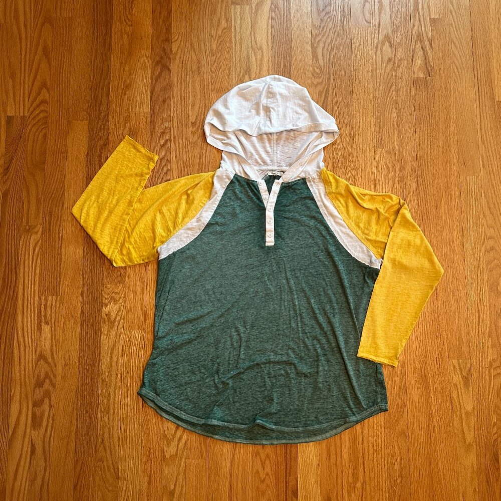 Maurices Long Sleeve Color Block Tee- Green and Yellow